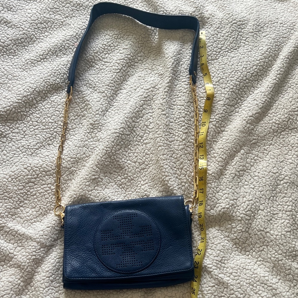 Tory Burch Blue Crossbody Shoulder Bag with Gold Chain